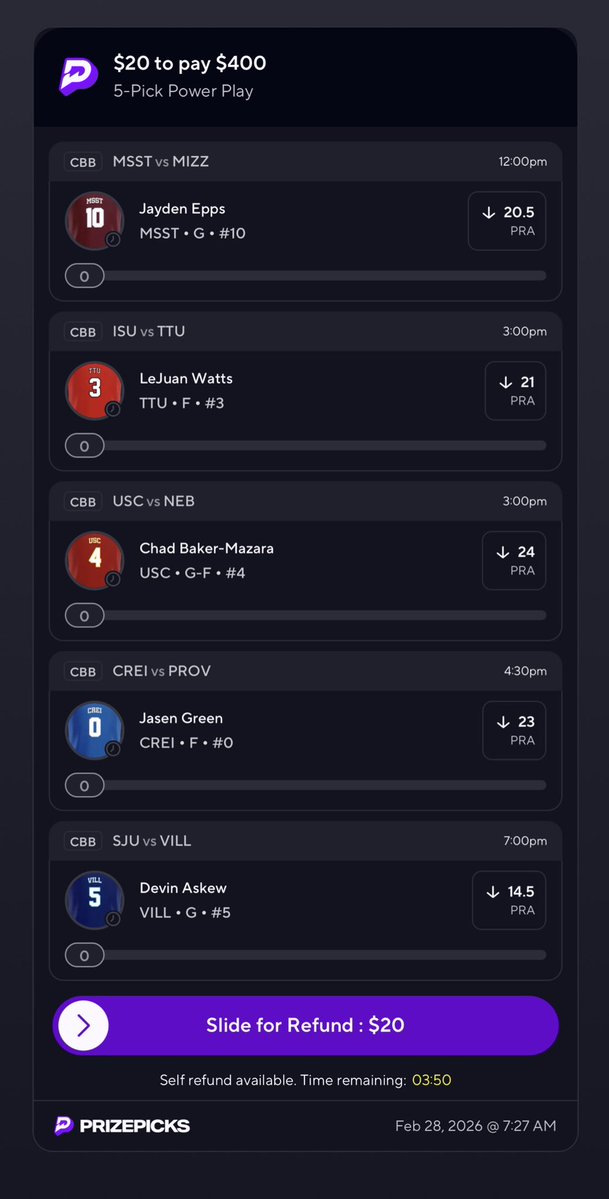 Free Month to 10 ppl who 💚♻️ if this PrizePicks CBB sweeps