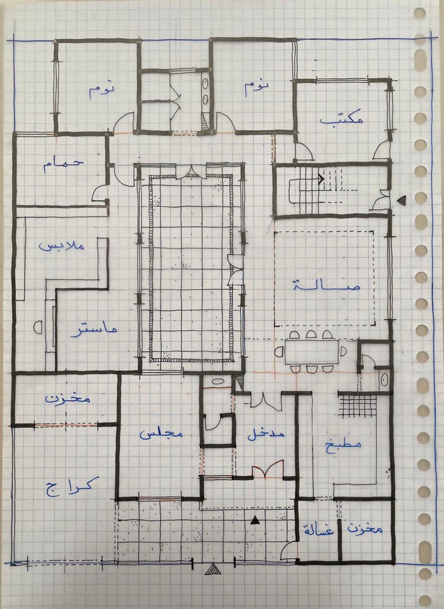 EngRiyadh44's tweet image. 🔴🔴 سؤال من الخاص ..

السلام عليكم
رسمت هذا التصميم ودي اتناقش في مقترحات وافكار اكثر 
فناء وسطي
