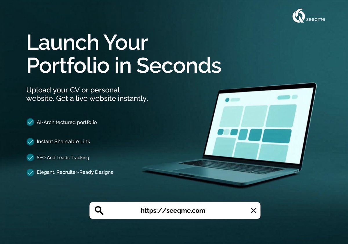 Seeqme_ai's tweet photo. Let Seeqme help you get rid of that paper CV lying idle in your bag.
Turn it into a stunning portfolio site that works to get you noticed — even while you sleep.
Sign up for a Seeqme account today

https://t.co/LW6IZ46IrB

#CV #Portfolio #JobMarket #AI #WebBuilder https://t.co/oK8KKVTEks