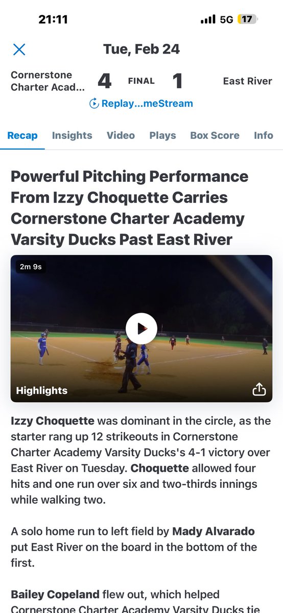 IzzyChoquette00's tweet image. 5 games of Varsity HS complete. My Team and I have been dominating on the field winning all 5 games. I helped my team in the circle with 19.2 IP, 1 ER and 36 K’s. Batting .585 with a Triple, Double and 2R 💣!! #Classof2030 #2WayPlayer #LoveThisJourney #EarnedNotGiven #8thGrade