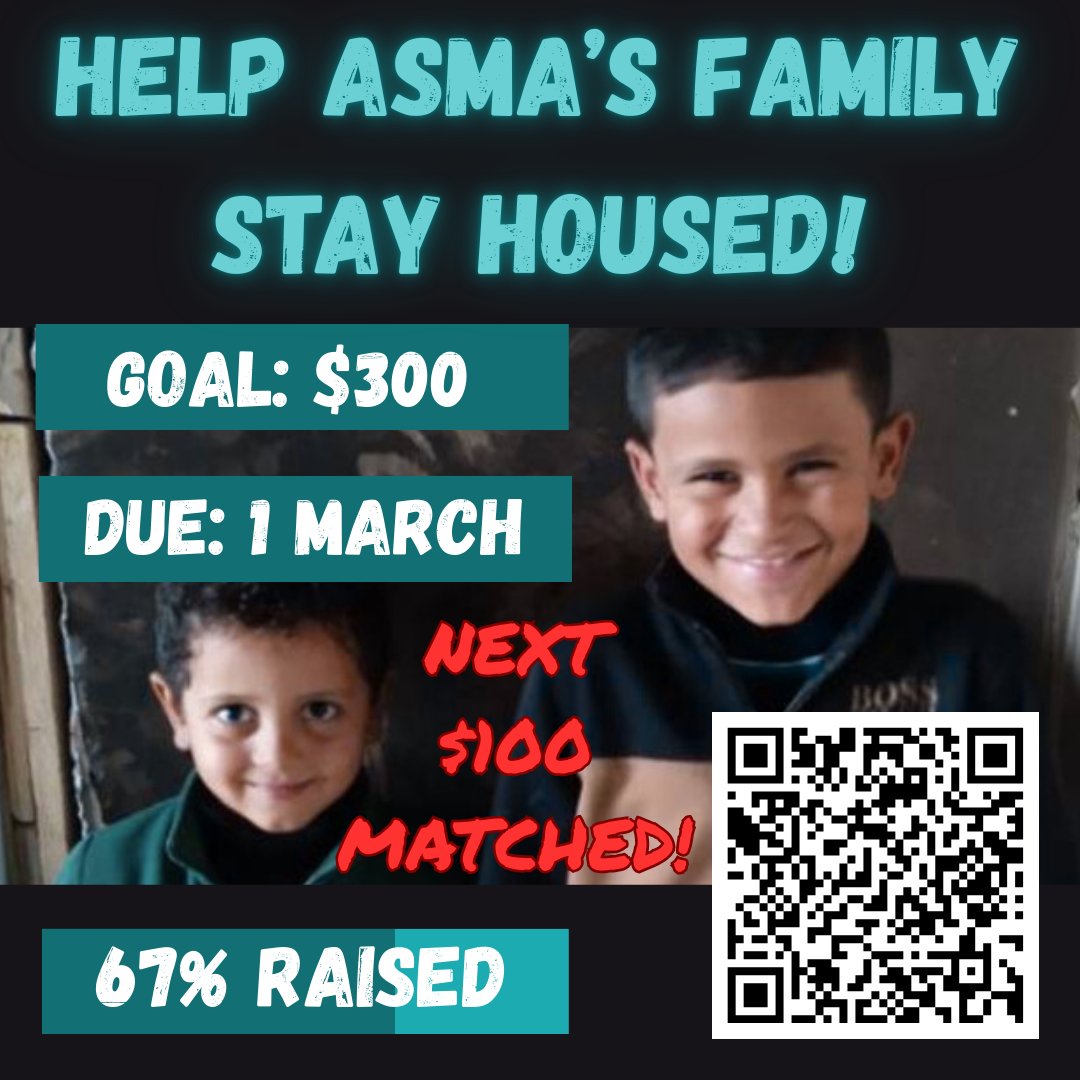 We've made progress - <a href="/asmaa85560/">Asmaa_said</a> has reached 2/3 of her rent goal! But she only has today to raise the rest. With the match offer, we only need $50 more from other supporters to close the goal. Please help her to keep a roof over her children's heads.
chuffed.org/project/169896