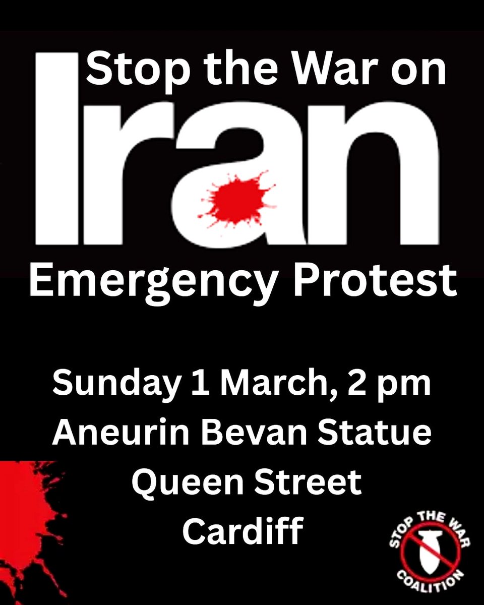 CardiffStW's tweet image. As the US &amp;amp; Israel illegally bomb Iran, US warplanes have passed through UK military bases en route to the region: The UK Government must oppose this aggression &amp;amp; uphold international law.

Solidarity with the people of Iran and with every civilian in danger.

#Cardiff #protest