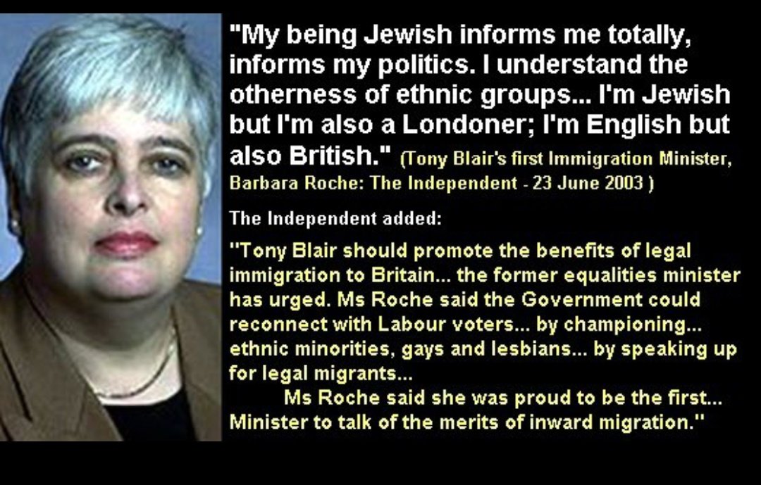 This is Barbara Roche, the Immigration Minister who introduced mass immigration to the UK and current chair of the Migration Museum and Migration Matters Trust. She has spent her entire life shilling to get more immigration into the UK and is the main person responsible for mass