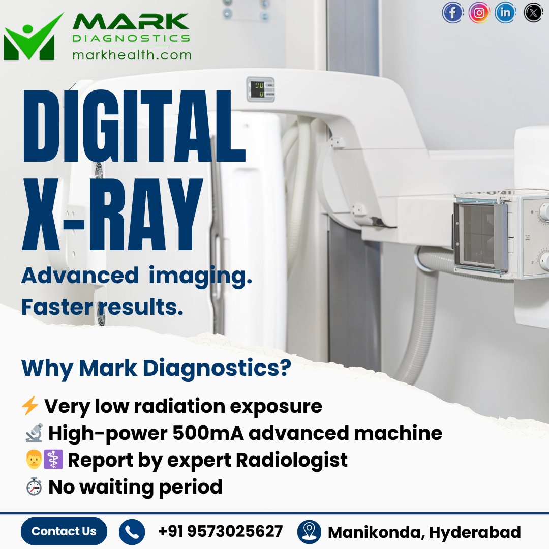 MarkDiagnostics's tweet image. Digital X-ray ⚡
✔ Very low radiation
✔ Advanced 500mA machine
✔ Expert radiologist report
✔ No waiting
📍 Manikonda, Hyderabad
📞 +91 9573025627

#DigitalXray #AdvancedImaging #Markdiagnostics #Manikonda