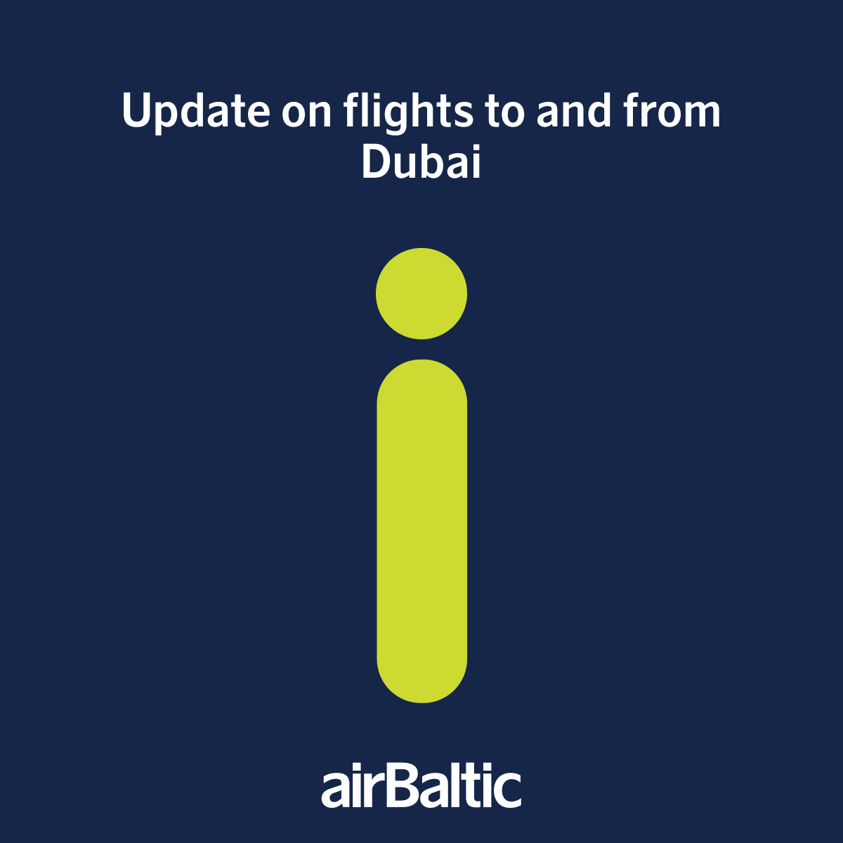 🇬🇧 airBaltic announces that due to regional airspace closures, all airBaltic flights to and from Dubai have been temporarily suspended until March 2, 2026 included, and BT792 from Dubai to Riga on March 3, 2026.

The safety and security of passengers, employees and flights is the