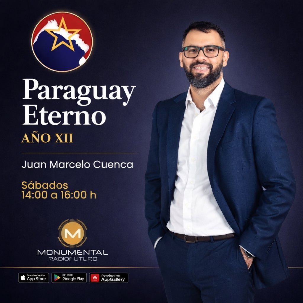 Este sábado desde las  14:00 hrs. por <a href="/AM_1080/">Monumental AM 1080</a>  con la conducción de <a href="/TigreCuenca/">Juan Marcelo Cuenca</a> otra emisión de #ParaguayEterno, en vivo por Canal 27 de Tigo, aire digital y YouTube.

¡Te esperamos en sintonía!

➡️ la historia del 🇵🇾 como nunca te la contaron por monumental.com.py