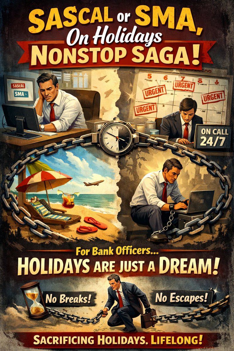 <a href="/nsitharaman/">Nirmala Sitharaman</a> 
Calendar says Holiday.
System says Day 91.
SMA &amp; SAScAL never pause — even when banks do.
Are bank officers expected to sacrifice every holiday till their retirement.
Banking can’t become 24×7 punishment.
Holidays are a right, not a casualty of system-driven ageing.