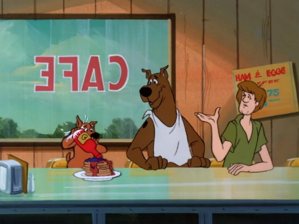 WendyLovesJesus's tweet image. Oh, boy, oh, boy, oh, boy—I hope everyone is hungry for breakfast, because it's #NationalPancakeDay! 🥞🥞🥞

Looks like #ScoobyDoo, Shaggy and Scrappy have already ordered their delicious golden stacks. Hey, Scoob, please pass Scrappy the ketchup, wouldja?

Wait, KETCHUP??? 🤢🤮