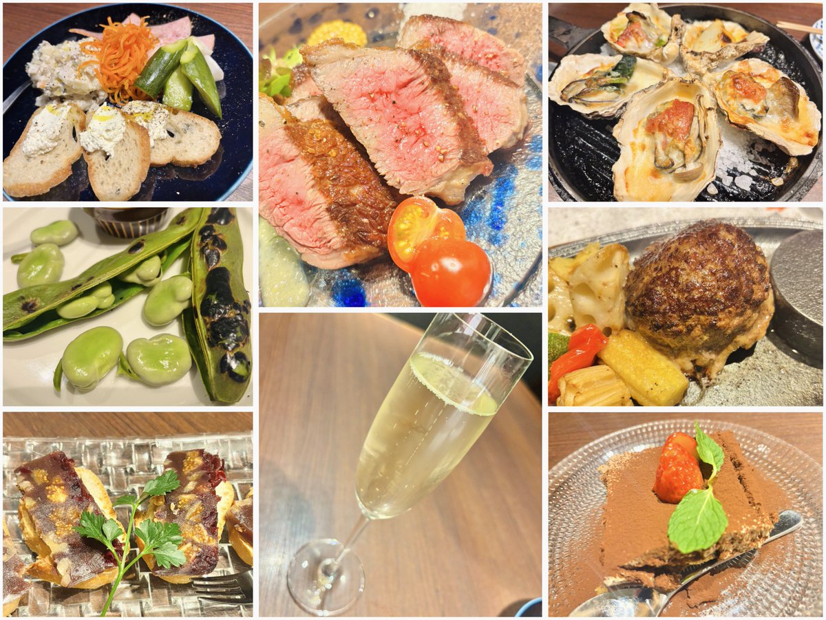 しごおわで素敵なビストロへ🍽️
今日はDの奢りなのて、泡の出るワイン飲んだり牡蠣食べたり良い肉食べたりやりたい放題させて貰いました(≖ᴗ≖ )

お腹いっぱい過ぎて体が重い ^･🐽･^