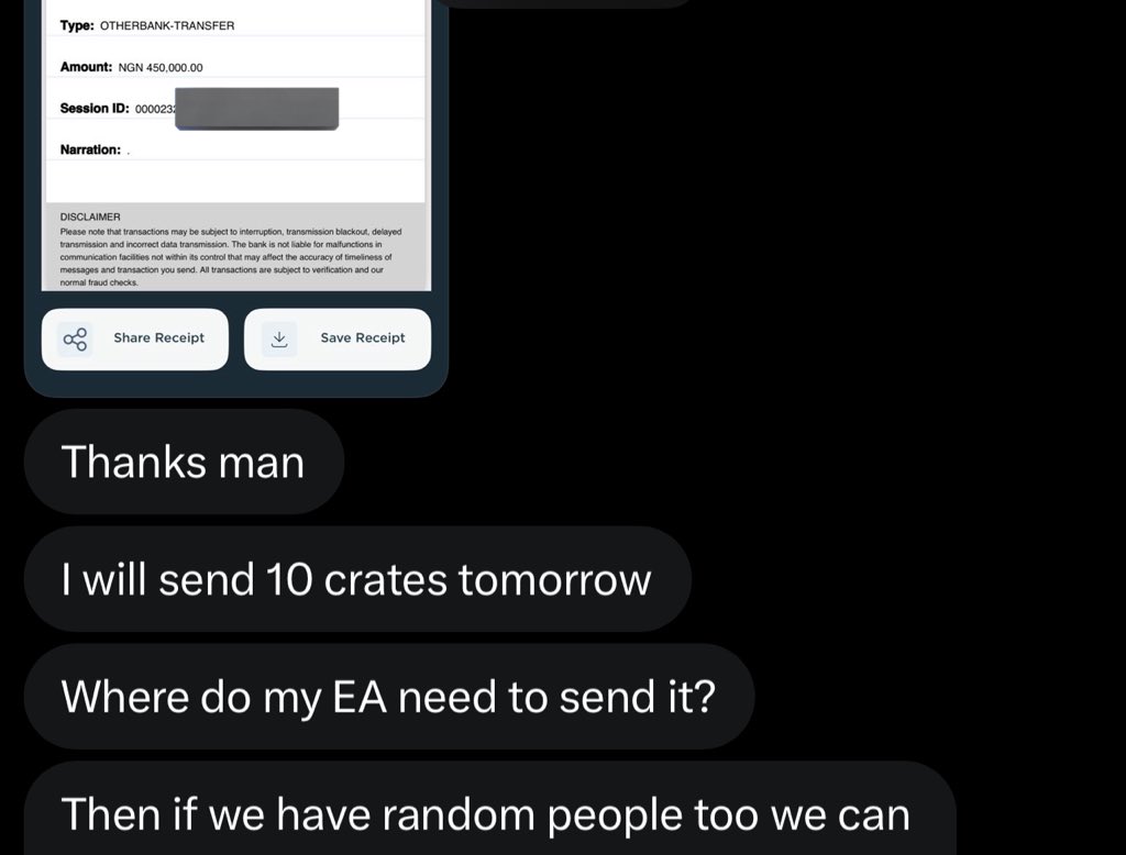 john322226's tweet photo. Bro @Theoladeledada said I motivated him the times I was posting my X payouts and he just got paid $3,400. He sent me 450,000 naira and 10 crates of Ojaja drinks.

I just want to publicly tell you thank you and also let other people know that their tweets can motivate people. https://t.co/eeLax2PIj1