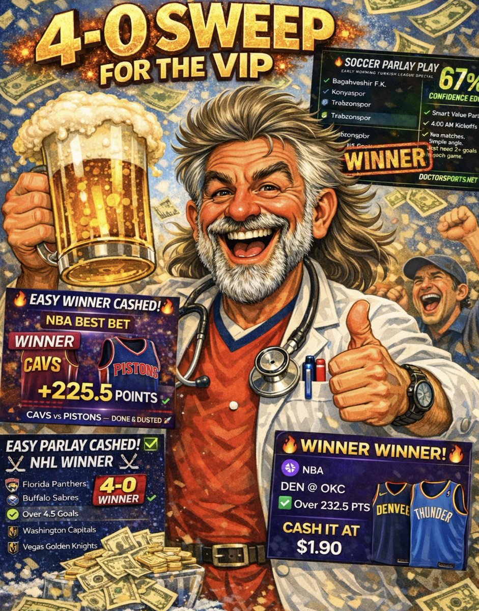 DoctorSports33's tweet image. CHEERS TO THE VIP ON a 4-0 SWEEP

No one PROFITS DAILY like the DOCTOR SPORTS VIP

LOTS OF ACTION TODAY USE LINK ⬇️⬇️

COME WIN WITH US FOR JUST $10 a WEEK

winible.com/doctorsportshq…

@DoctorsportsHQ #vip #sweep #WINNER #GamblingCommunity #GamblingTwitter #fyp #fypシviral #fypage