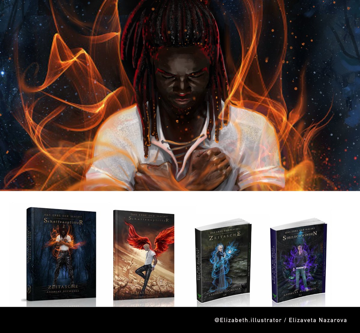 ElizabethNspace's tweet photo. My illustrations for the book series by Andreas Suchanek🫶🖤
#commisionsopen #art #illustration #illustrationartists #coverbook #cover #Magic #fantasyart #Commission #CoverArtist #design #fantasy #gotica #wrater https://t.co/5bF72Crbw0