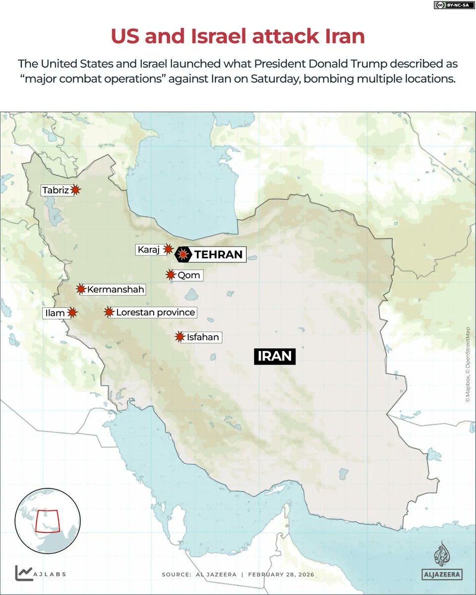 LembagaKERIS's tweet photo. Serangan Gabungan Amerika Serikat & Israel Terhadap Iran (OPERATION EPIC FURY)

Sabtu, 28 Februari 2026.

Indikasi Awal

- Amerika Serikat dan Israel secara resmi mengumumkan bahwa pihak mereka telah melancarkan serangan militer terkoordinasi terhadap Iran

- Presiden Donald Trump menyatakan dimulainya “Major Combat Operations” terhadap iran.

- Codename operasi : OPERATION EPIC FURY

Alasan utama: Pengembangan program nuklir dan rudal balistik Iran.

- Donald Trump menegaskan bahwa AS akan menghancurkan sistem dan industri rudal Iran, melumpuhkan kekuatan angkatan lautnya, serta memastikan Teheran tidak pernah memperoleh senjata nuklir.

- Trump juga memperingatkan bahwa tidak ada pihak yang boleh menantang kekuatan dan supremasi militer Amerika Serikat.

Foto : https://t.co/CffYuPTw6p / Al-Jazeera