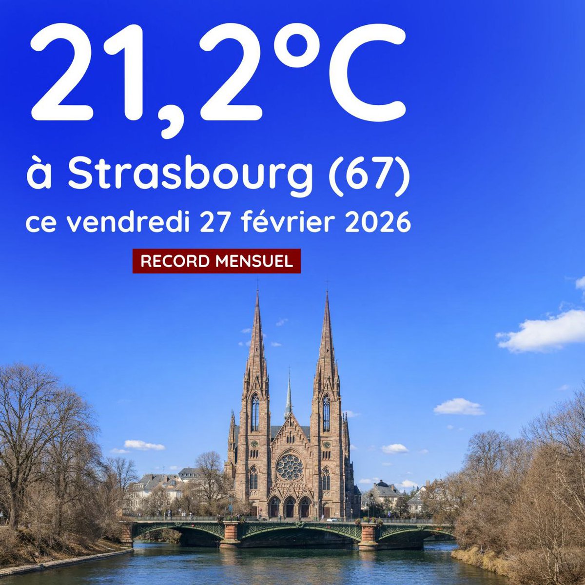 solodenkij's tweet image. #France #Strasbourg #ClimateRecords #HeatAnomaly #Europe #climate #destruction #anomaly #climatecrisis #weather
☀️🌡️ CLIMATE RECORDS
 🇫🇷 Dozens of February Heat Records Broken in France

On Friday, dozens of unusually high temperature records were set across France.