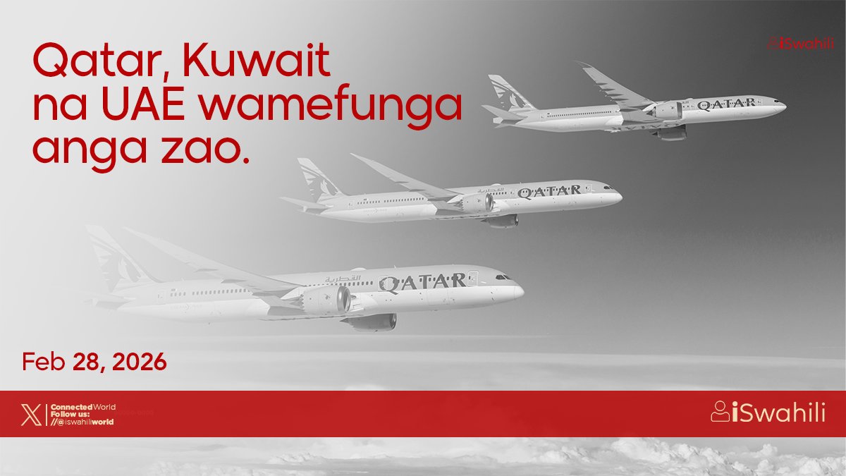 Gulf countries close airspace
Qatar, Kuwait and the UAE have closed their airspace.

Swahili:
Nchi za Ghuba Zafunga Anga
Qatar, Kuwait, na Umoja wa Falme za Kiarabu (UAE) zimefunga anga lao la usafiri wa ndege.