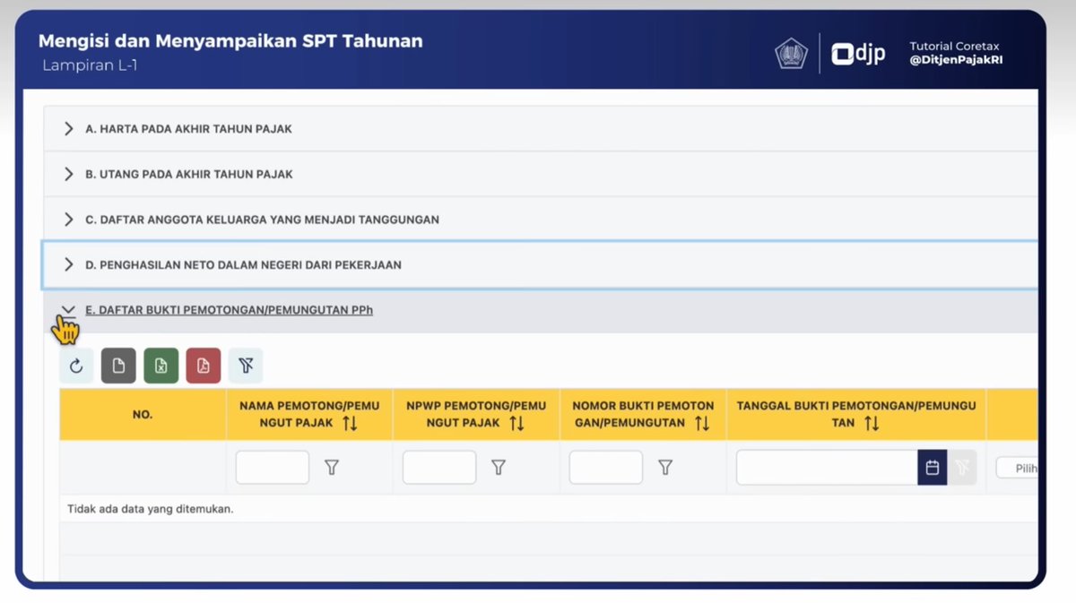 tips buat pekerja tetap yang punya tambahan penghasilan dari affiliate / freelance atau yang full freelance &amp; affiliate  untuk lapor SPT Tahunan via Coretax. 

cek dulu di form L1 bagian E daftar bukti potong dari pemberi kerja, laku ekspor ke Excel dan sort untuk breakdown per