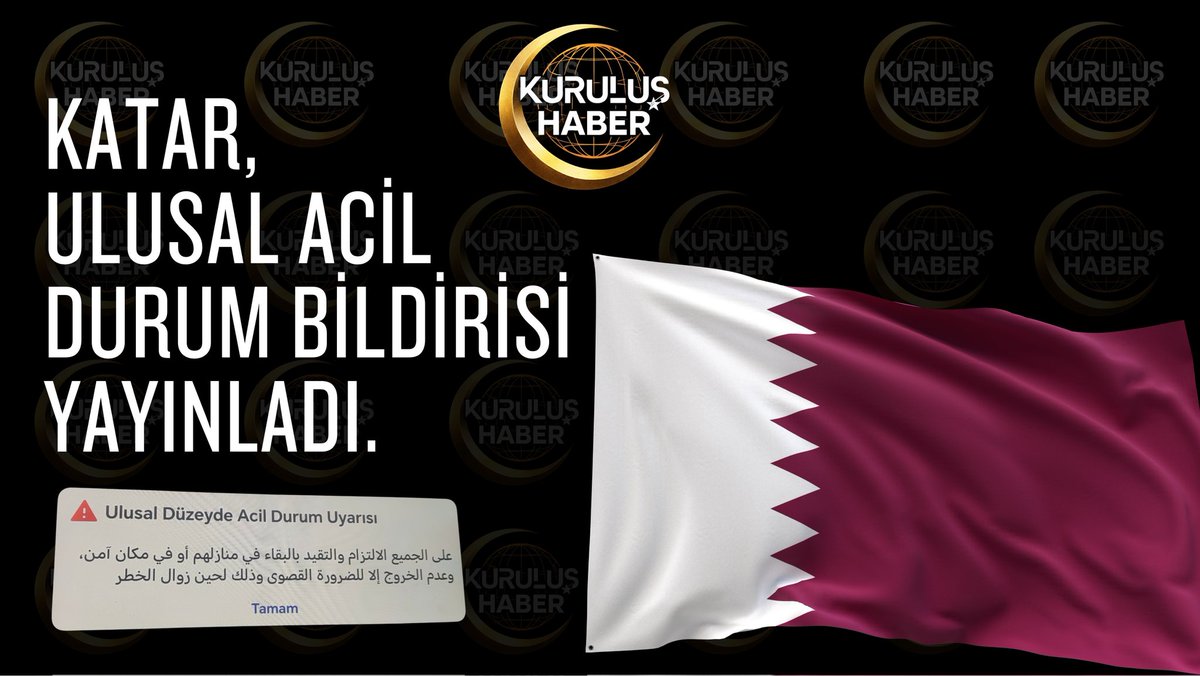 KurulusHaber's tweet photo. #SONDAKİKA 

Katar vatandaşlarına "Ulusal Düzeyde acil durum uyarısı" mesajı iletti.

Katar Amirekan üssüne gönderilen füzelerin yerleşik patriotlar ile önlendiği bildirildi. #Iran #savaş https://t.co/HIxptZulA1