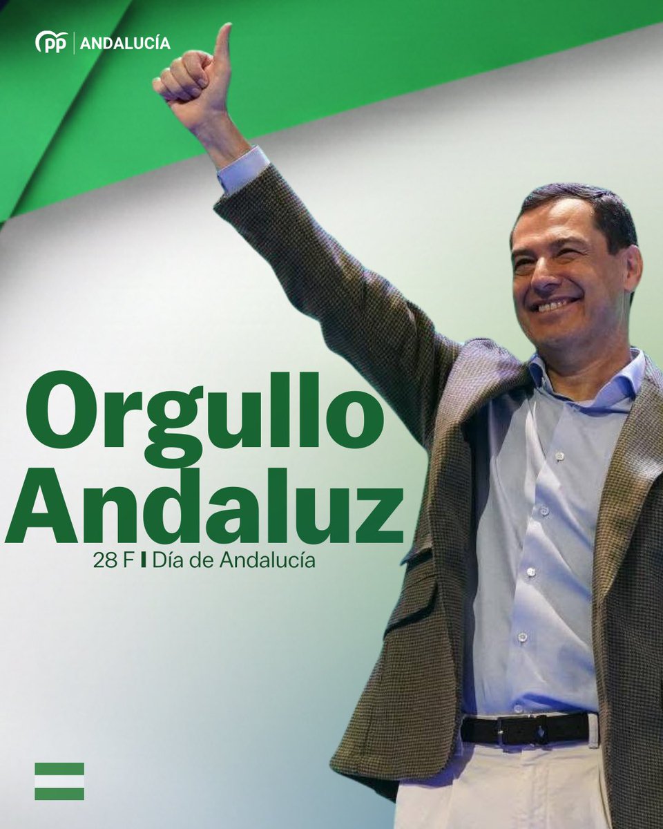 ppandaluz's tweet photo. ¡Ser andaluz es un orgullo!

Feliz #DíaDeAndalucía 💚

#OrgulloAndaluz https://t.co/rRy0Zfb79B