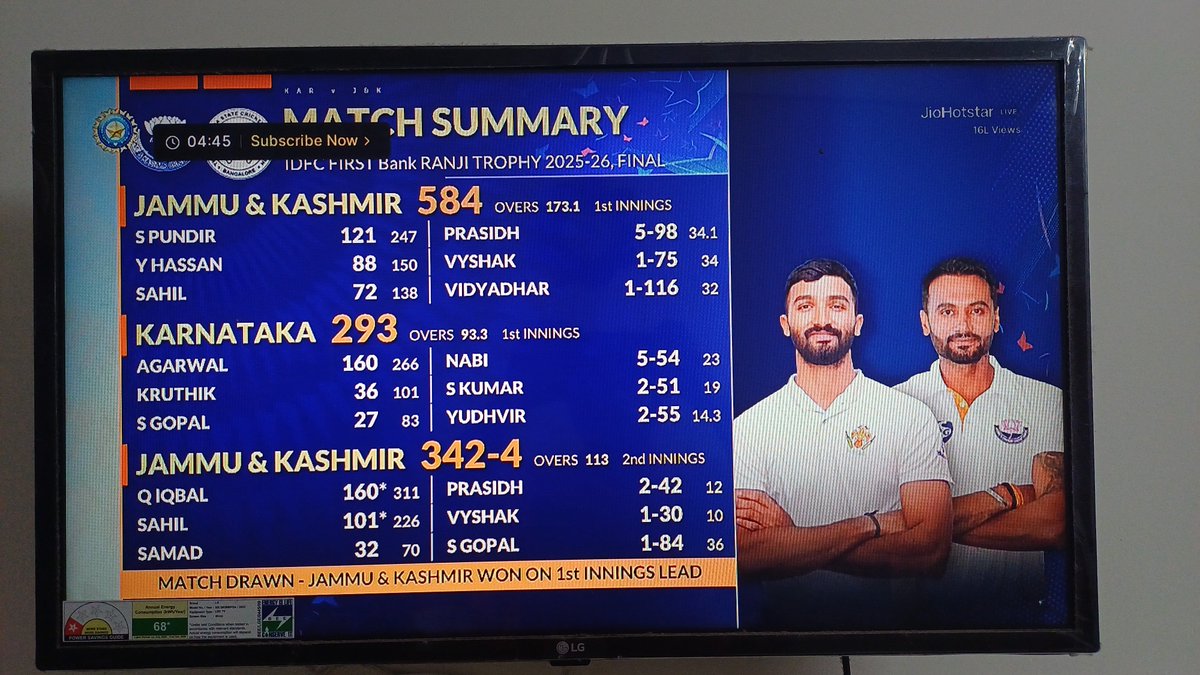 IDCForum's tweet photo. Uttarakhand would be happy that Jammu &amp; Kashmir made Karnataka bowl for 286.1 overs in the Final.

Can BCCI incentivise Outright wins in knockouts too? Currently First Innings Lead is enough.

#RanjiTrophy #CricketFever https://t.co/5TWAHXMCq6