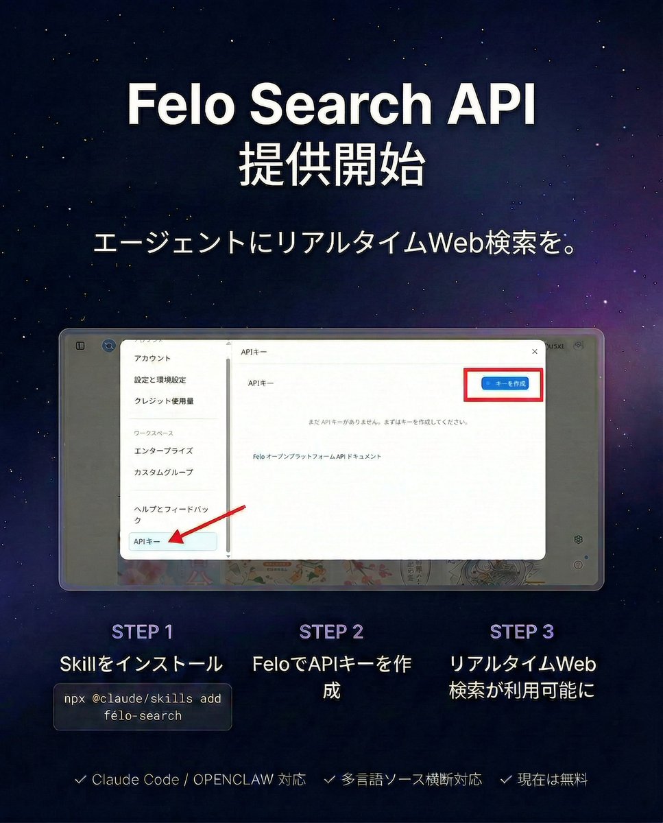 🔍 Felo AI Search API とClaude Code 用 Skill を提供開始しました