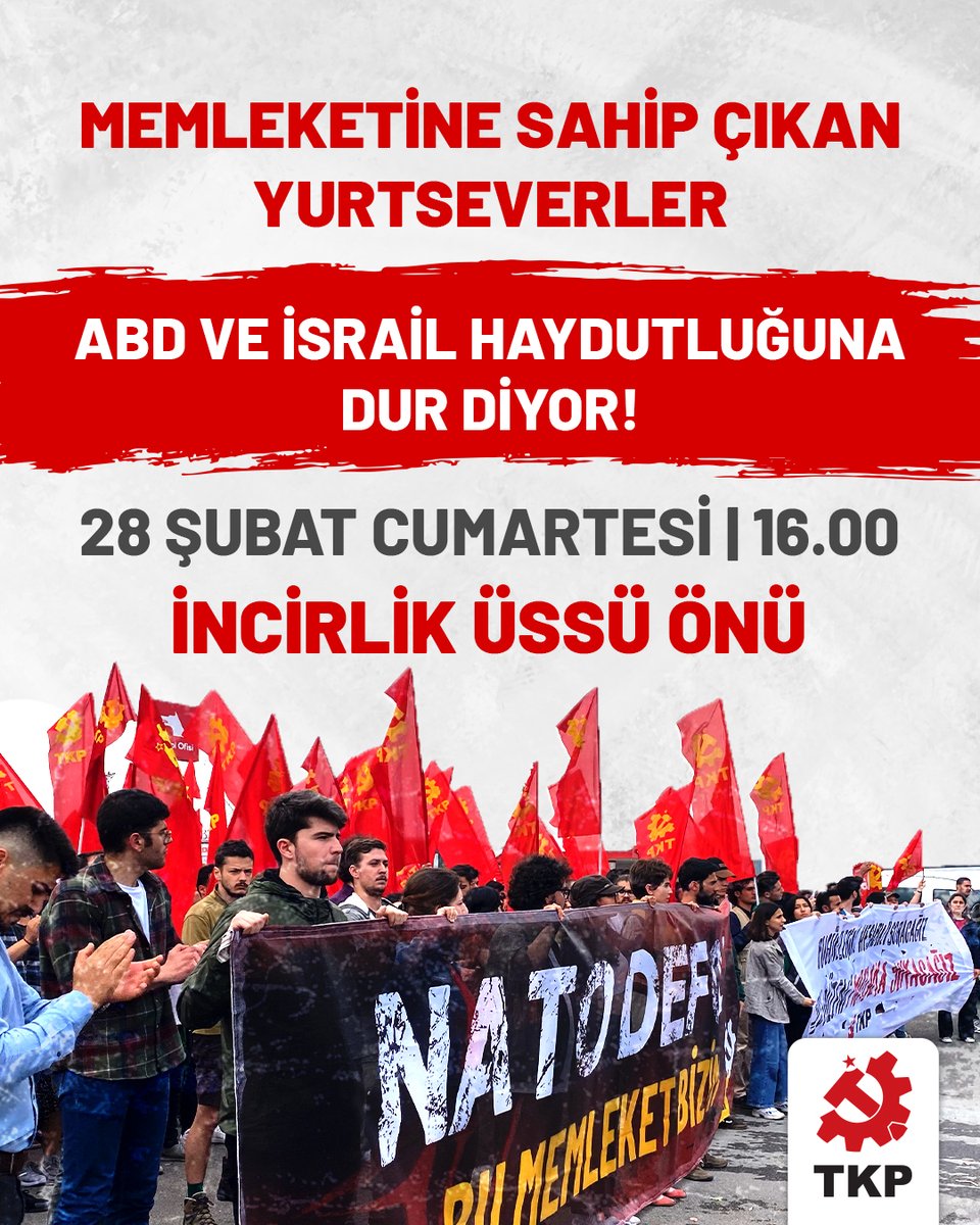 Memleketine sahip çıkan yurtseverler ABD ve İsrail haydutluğuna dur diyor!

Topraklarımızın ABD haydutluğu için kullanılmasına izin vermeyeceğiz. İncirlik üssü derhal kapatılmalıdır.

📌28 Şubat saat 16:00
📍Adana İncirlik Üssü Önü