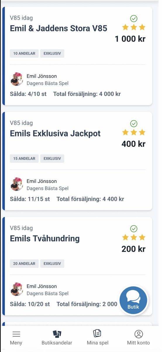 V85 från Axevalla med det långa upploppet idag. ATG har dessutom öppnat plånboken och adderat 20 miljoner att slåss om idag.. Som vanligt när det gäller V85 är det som upplagt för hög utdelning😎😊🐎

Häng med på en andel 👇

atg.se/butik/dbs/spel…