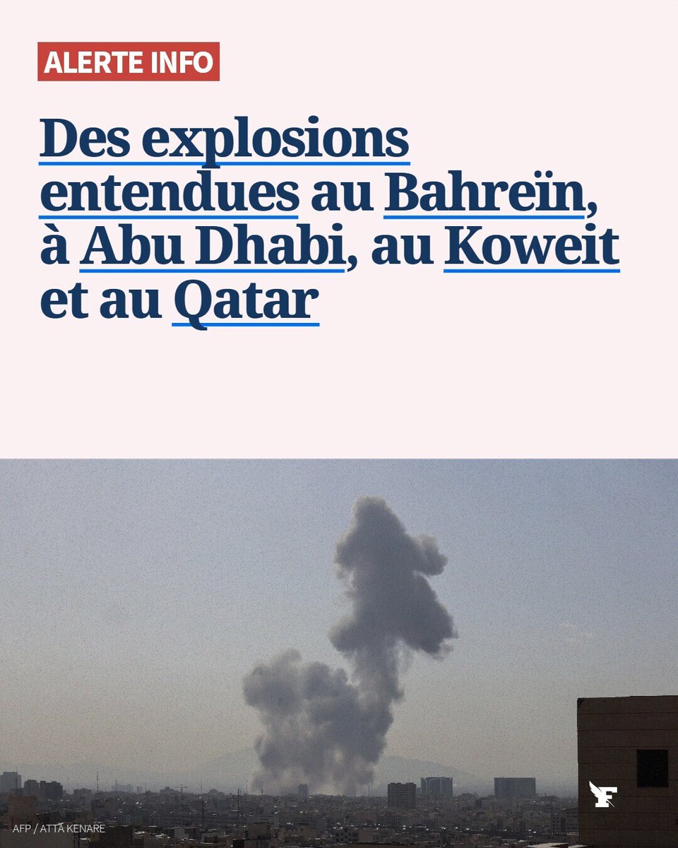 Le_Figaro's tweet photo. Des habitants d’Abu Dhabi, aux Émirats arabes unis, signalent des explosions. D’après Reuters, des bruits résonnent aussi à Doha (Qatar). Bahreïn, de son côté, a confirmé qu’une base américaine du pays a été frappée dans «une attaque de missile». → https://t.co/HudtfEZFfF