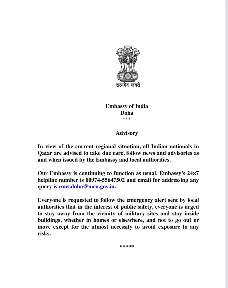 sidhant's tweet photo. Indian mission in Qatar issues advisory: https://t.co/51u2ZJWFh9