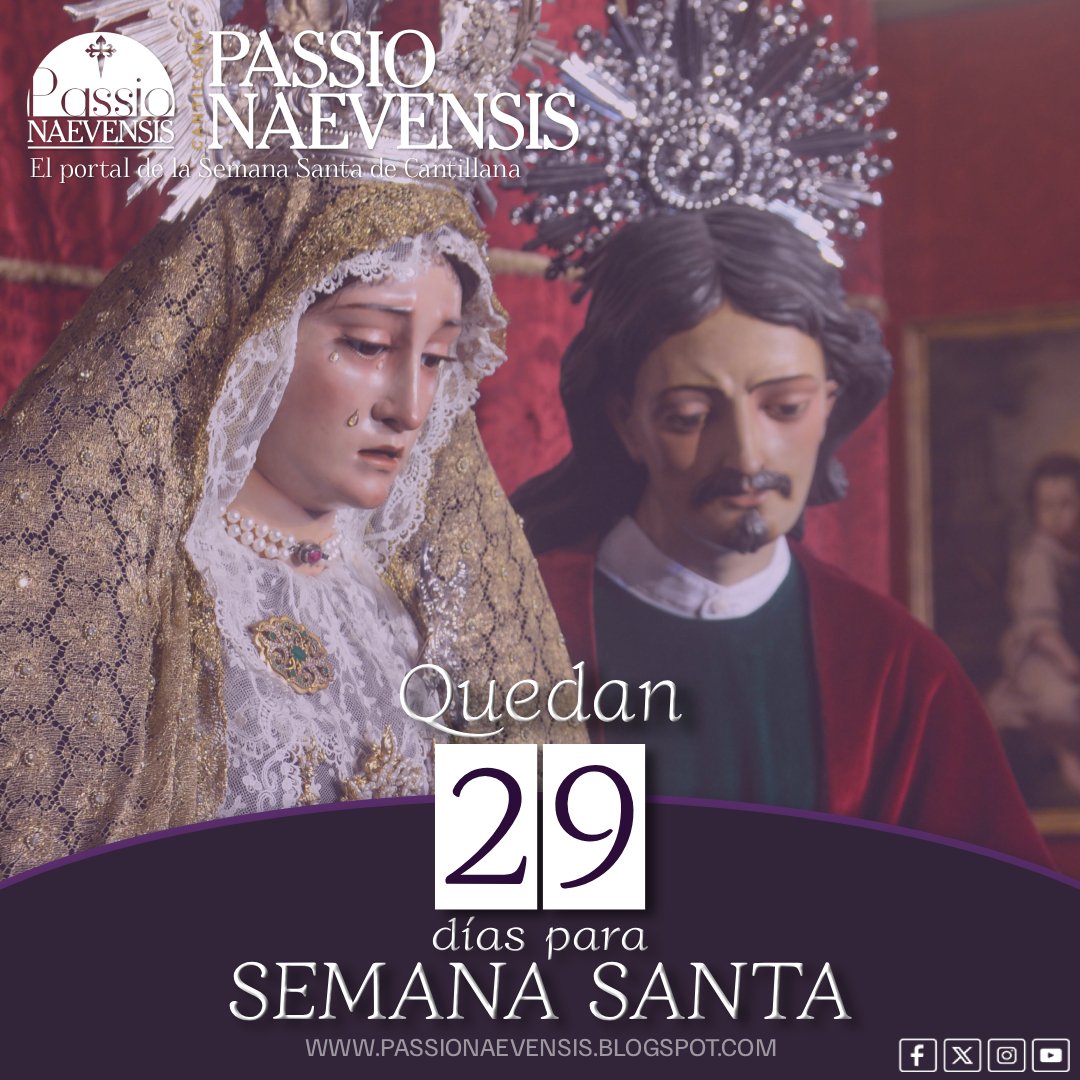 Quedan 29 días para Semana Santa.

#PN2026 #PassioNaevensis #Cantillana 

'Cada latido en Passio Naevensis':
passionaevensis.blogspot.com