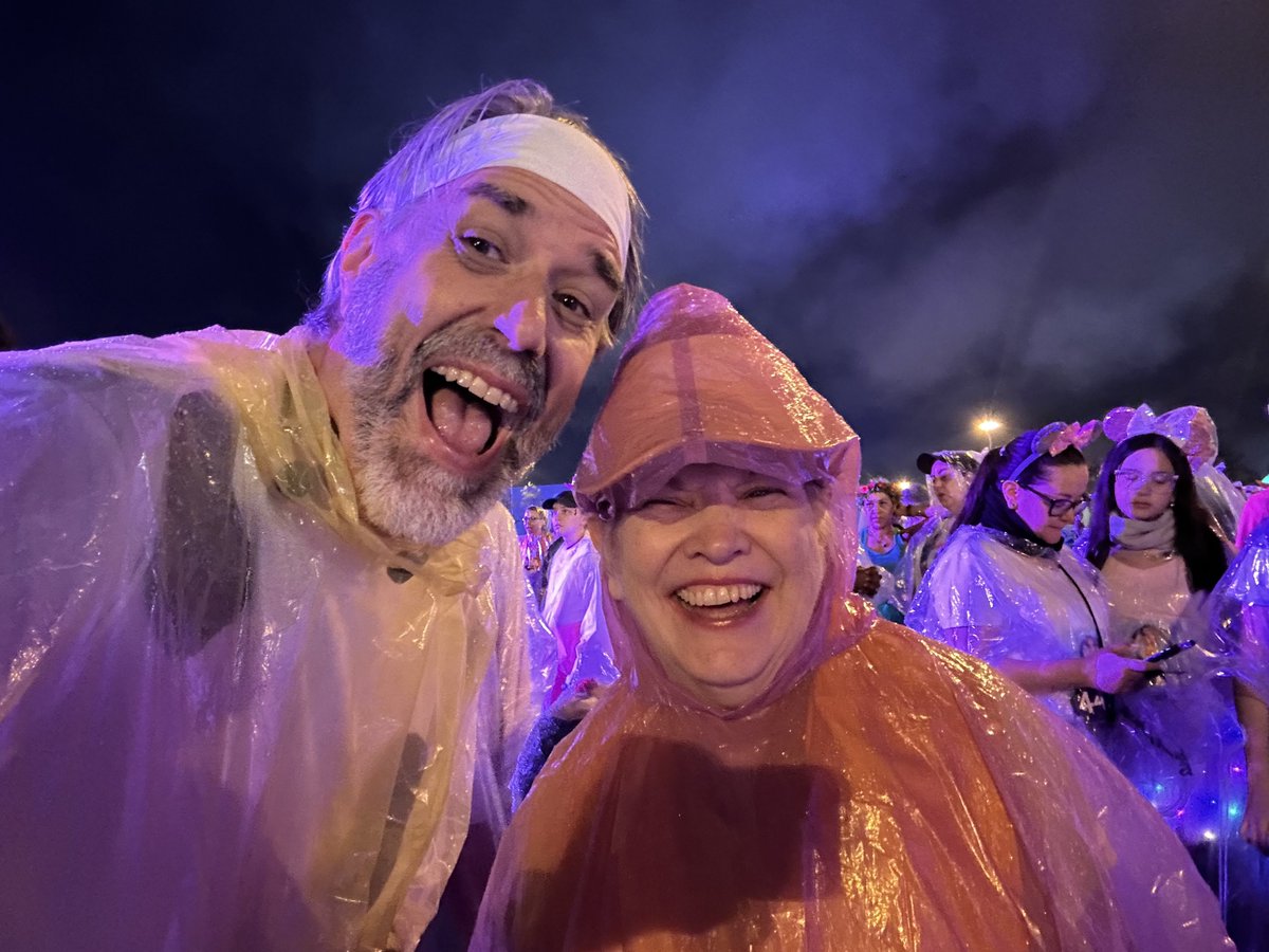 HyperionPodcast's tweet photo. We’re soggy but we’re here and excited for the #runDisney #Princess10K. Let’s go! https://t.co/vvFxuIchVo
