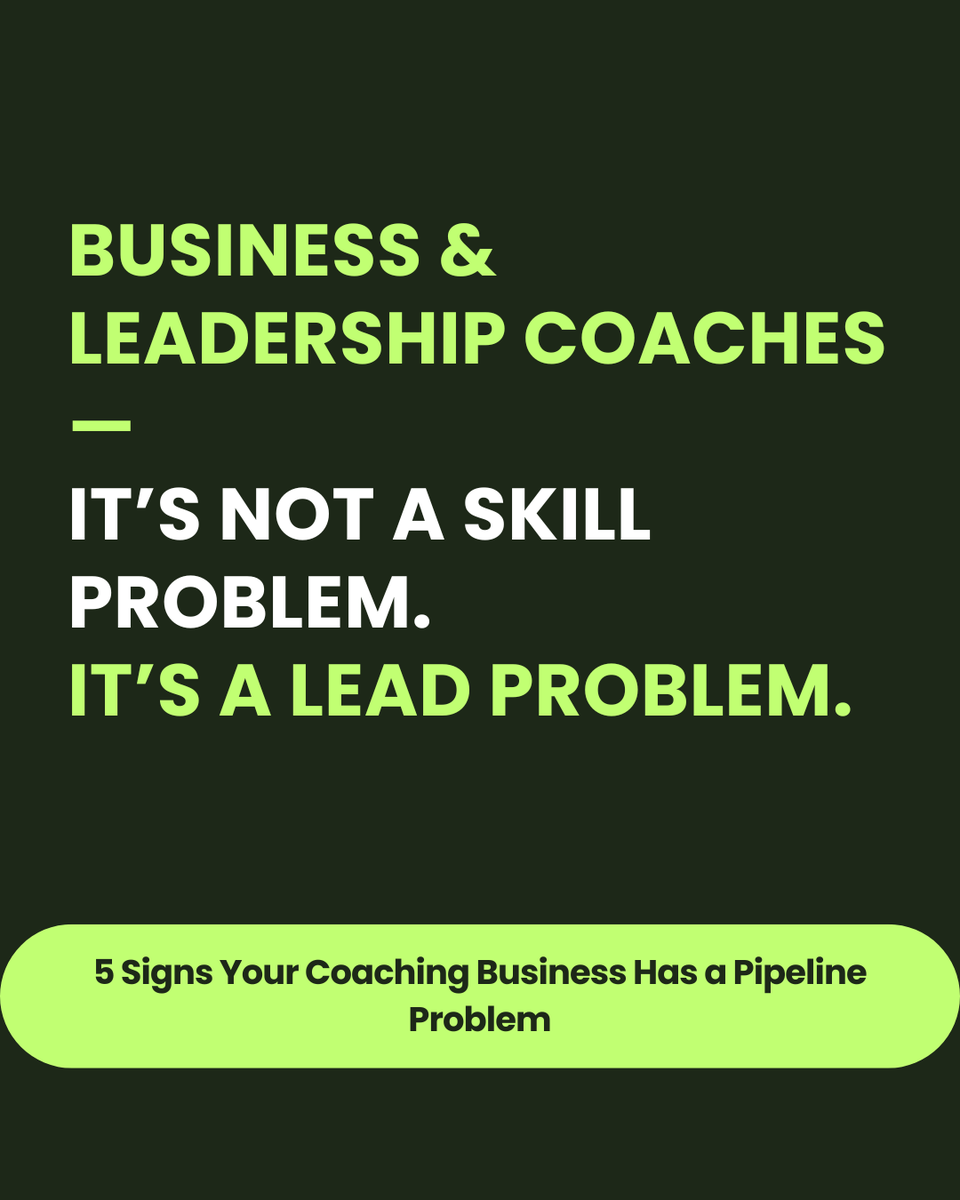 If growth feels inconsistent, it’s probably NOT your coaching skills — it’s your client acquisition system.

5 signs of a lead problem: fluctuating revenue, referrals only, engagement ≠ calls, invisible online. Comment PIPELINE for my framework.
#BusinessCoach #LeadershipCoach