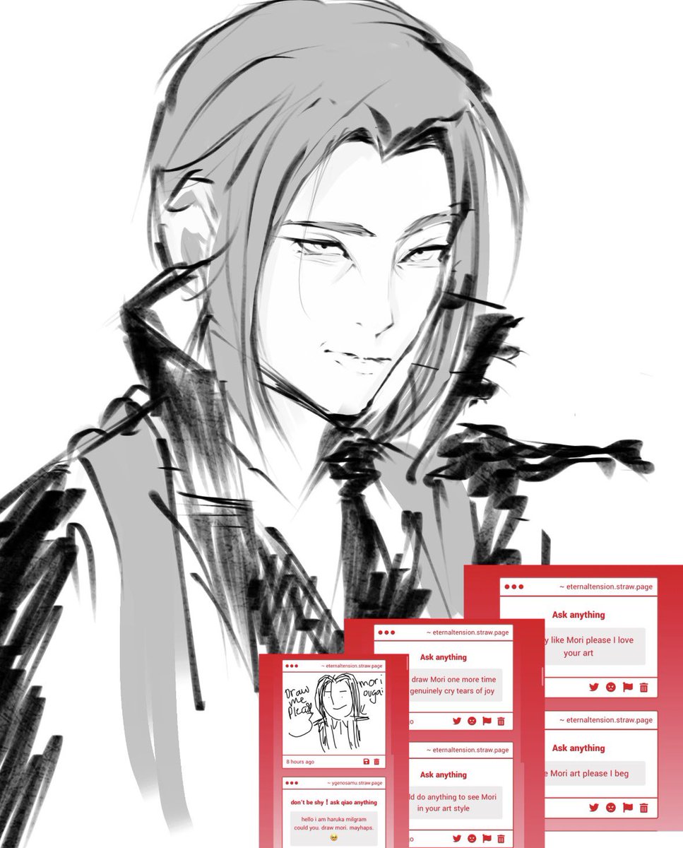 Omg I knocked out while I was drawing it but here it is lmao excuse the quality I was very tired and averse 😭

#rkgk #moriougai #bsd