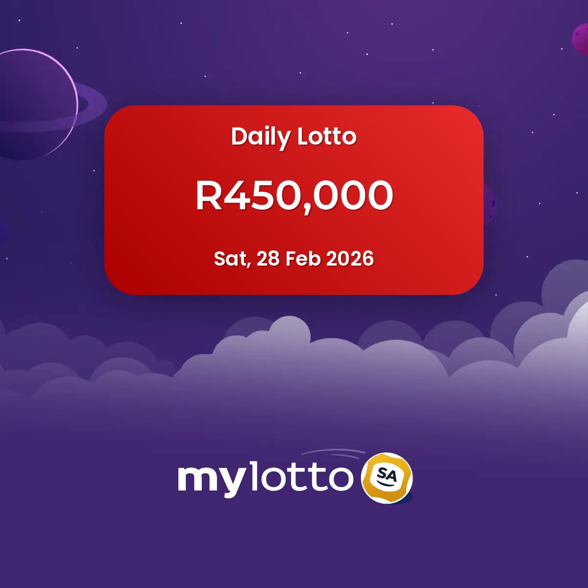SA_Lotto_App's tweet photo. π
Another day, another jackpot
π° The Daily Lotto jackpot on Saturday is R450,000 - just sitting there waiting for someone
π€· Will it be you? Statistically unlikely, but someone's gotta win...
Also up for grabs:
Daily Lotto Plus: R150,000
#Jackpot #DailyLotto #SomeoneHasToWin https://t.co/vmnNFEeT2d