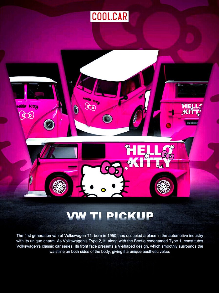 dezou1's tweet photo. Time Micro Cool Car VW T1 Pickup Hello Kitty Dark Pink 🤩👍 #TimeMicro https://t.co/D5TfVRM1LG