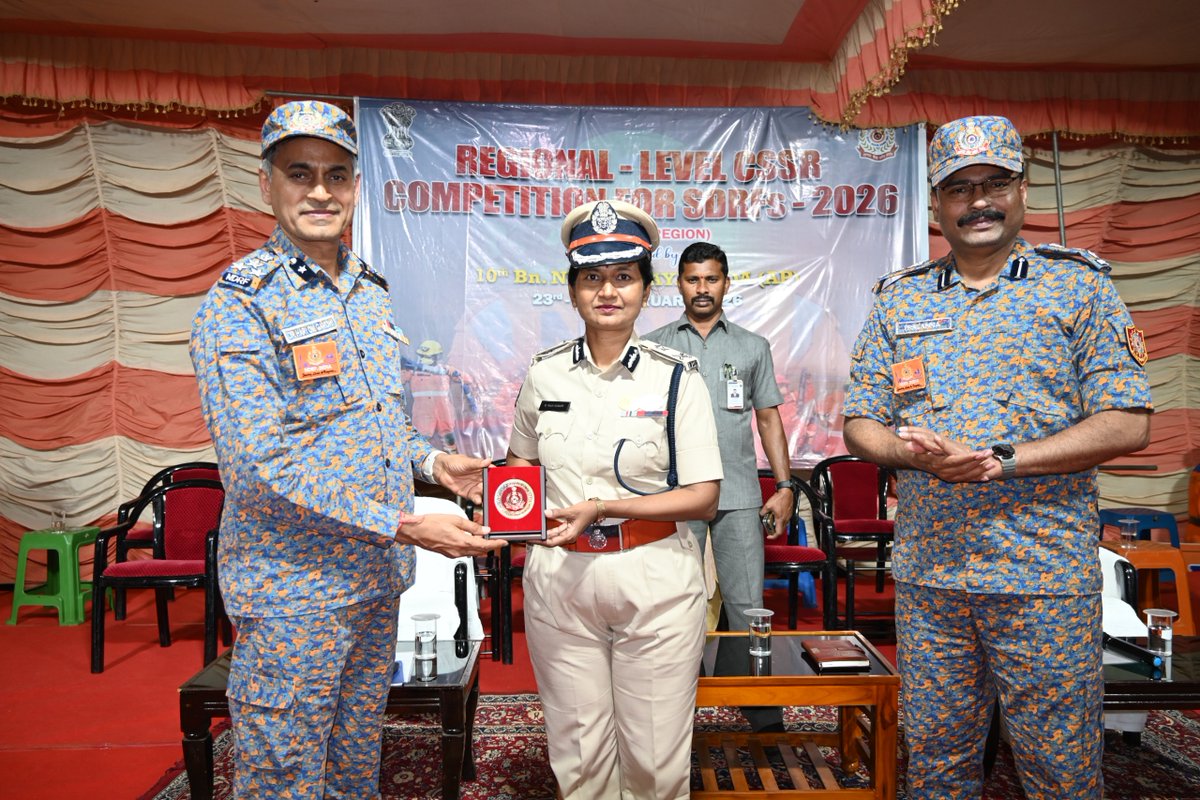 10NDRF's tweet photo. Regional Level CSSR Competition–2026 (Southern Region) concluded at 10th Bn NDRF. ODRAF-1st place, APSDRF runner-up. Teams showcased skill, coordination & preparedness. Winners to represent at National-level CSSR in Ghaziabad. #NDRF #SDRF #CSSR2026
@NDRFHQ
@ANI
@pibvijayawada https://t.co/KKP168EzNW