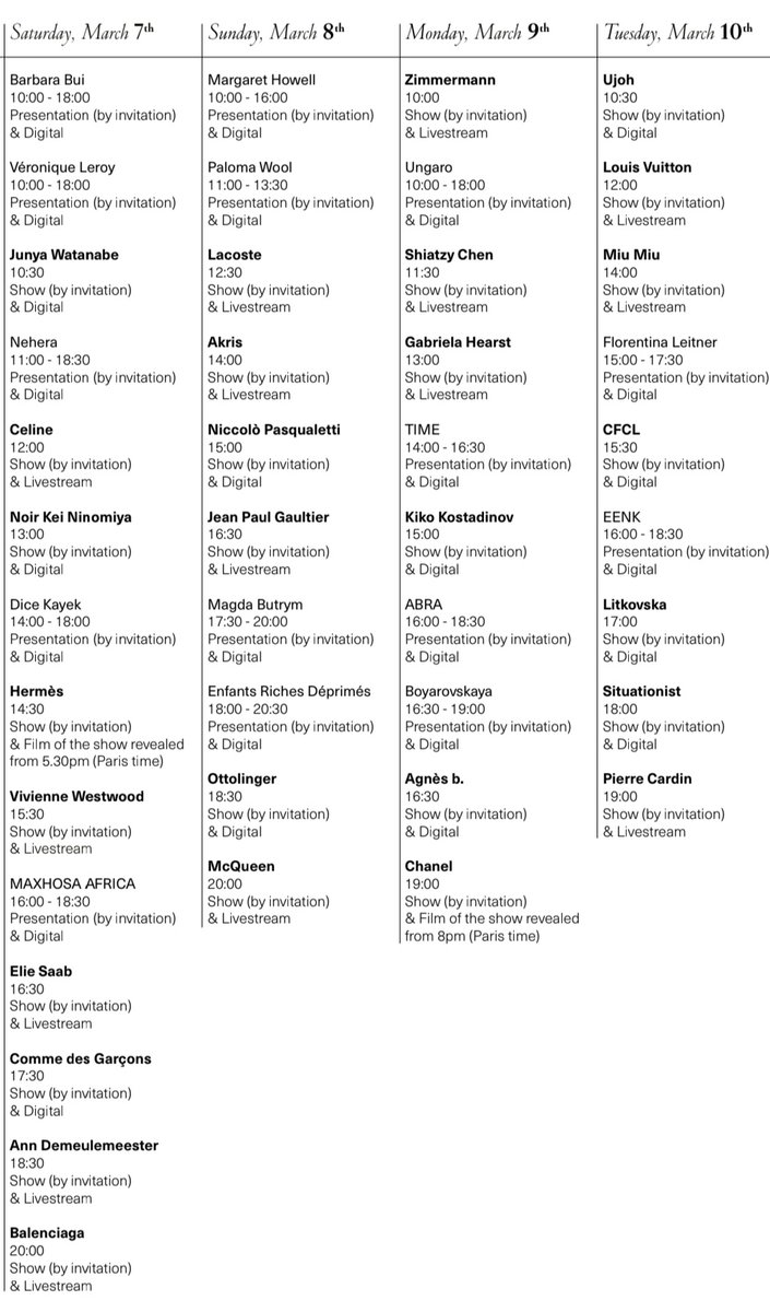 itgirlbackup's tweet photo. Final Paris Fashion Week aw26 schedule! https://t.co/RJmQMoWh5r