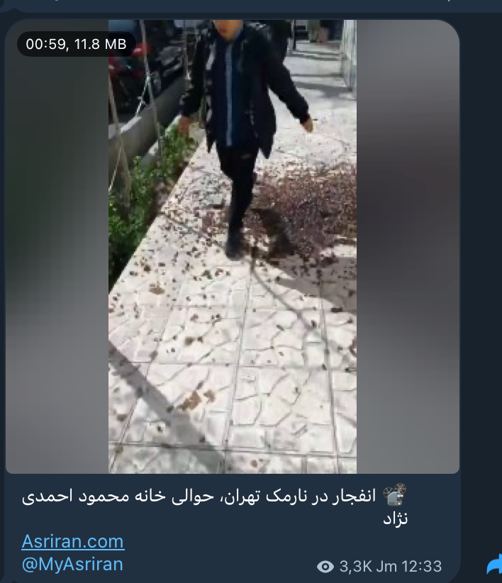 hey_itsmyturn's tweet photo. Alright, seems like the report I got was correct, there was an airstrike near Islamic Regime's former president Mahmoud Ahmadinejad's house. 
Tehran, #Iran https://t.co/eh64NjAJqq