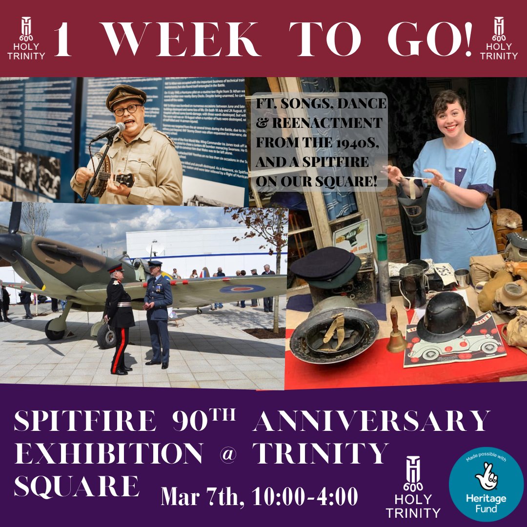 HullMinster's tweet image. ⌯✈︎ ETA: 1 Week ⌯✈︎

The Spitfire returns to Hull for its 90th Anniversary a week today!

Join us to see our model Spitfire up close, and engage with our reenactors and musicians!

The event is free, and all are welcome.

 #Spitfire90th #HullEvents #FreeEvent