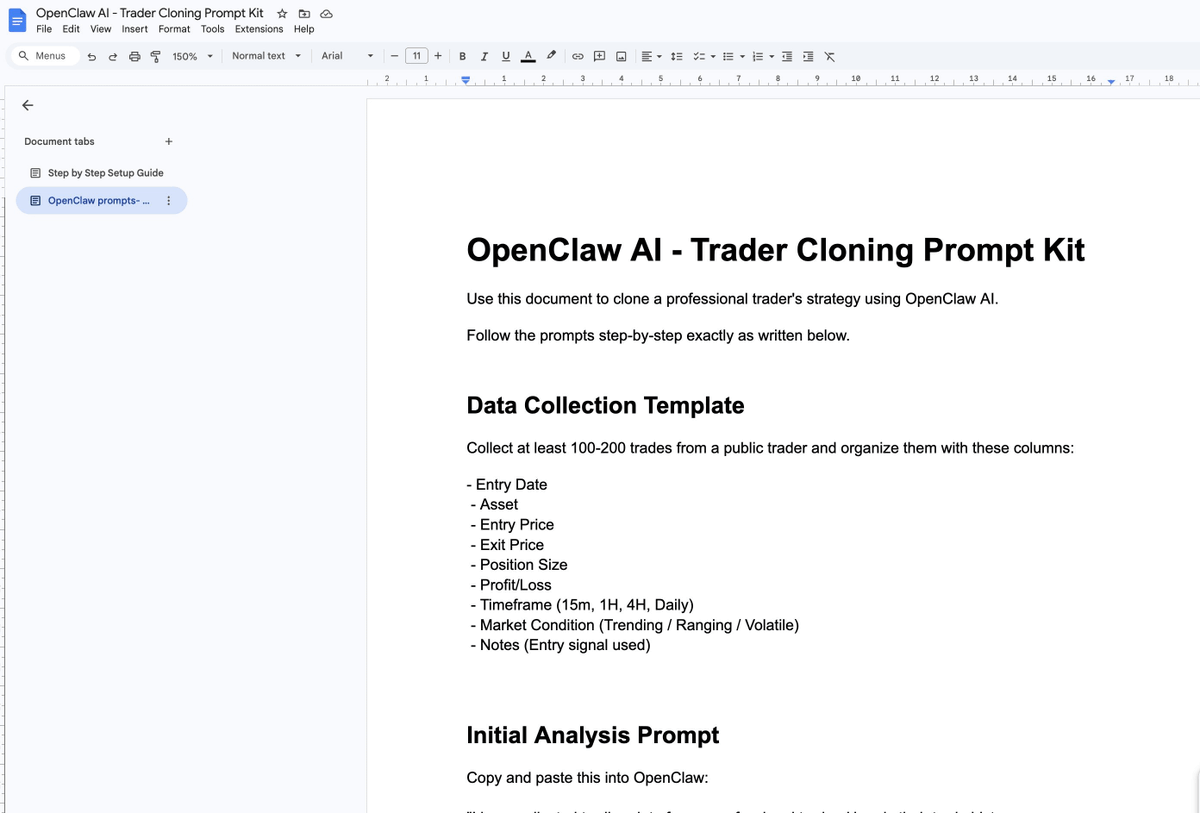 codewithimanshu's tweet photo. I have this complete guide with everything you need:

✅ Full step-by-step setup guide
✅ All AI prompts (copy-paste ready)
✅ Sample data Excel template
✅ Blofin connection setup
✅ Advanced optimization prompts

What you'll learn:

How to collect any trader's public data from Twitter, Discord, trading journals

Exact prompts to feed into OpenClaw for strategy analysis

How to connect OpenClaw to Blofin exchange via API

Prompts to activate your AI trading agent

Advanced prompts for backtesting, risk management, multi-trader strategies

Complete action checklist to go from zero to live bot

The concept is simple:

Thousands of traders share their trades publicly. Entries, exits, win rates, strategies.

All public data just sitting there.

OpenClaw AI can analyze all that data and create an AI agent that trades exactly like them.

You create a strategy file based on a real trader's performance.

That becomes a clone trader AI agent running 24/7.

What's included in the guide:

THE CONCEPT
How strategy cloning works and why it's powerful

STEP 1: COLLECT TRADER DATA
What to collect, how to organize it, sample Excel template included

STEP 2: FEED DATA INTO OPENCLAW
Exact prompts to analyze trades and create strategy files

STEP 3: CONNECT TO BLOFIN
API setup, security best practices, connection prompts

STEP 4: ACTIVATE TRADING AGENT
Final prompts to get your bot live and trading

ADVANCED OPTIMIZATION
4 advanced prompts for backtesting, risk management, multi-trader strategies, and combining best parts of multiple traders

COMPLETE CHECKLIST
7 steps from finding trader data to running multiple bots in parallel

This is not theory.

This is the exact process to clone any pro trader and automate it.

AI agents running 24/7 using proven strategies from top traders.

Comment "OpenClaw" and I'll send you everything.