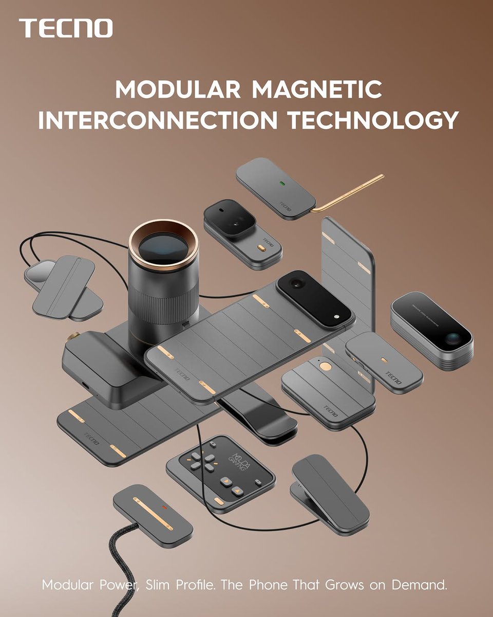 drbeel_techno's tweet image. #MWC26 #TECNOAI #TECNO #TECNOMobile
ابتكرت تكنو جهازًا فائق النحافة بسماكة 4.9 مم يتطور بسرعة. سواء كنت بحاجة إلى تصوير احترافي أو طاقة إضافية، ما عليك سوى تركيب وحدة إضافية والانطلاق من خلال تقنية الربط المغناطيسي المعياري الجديدة من تكنو.