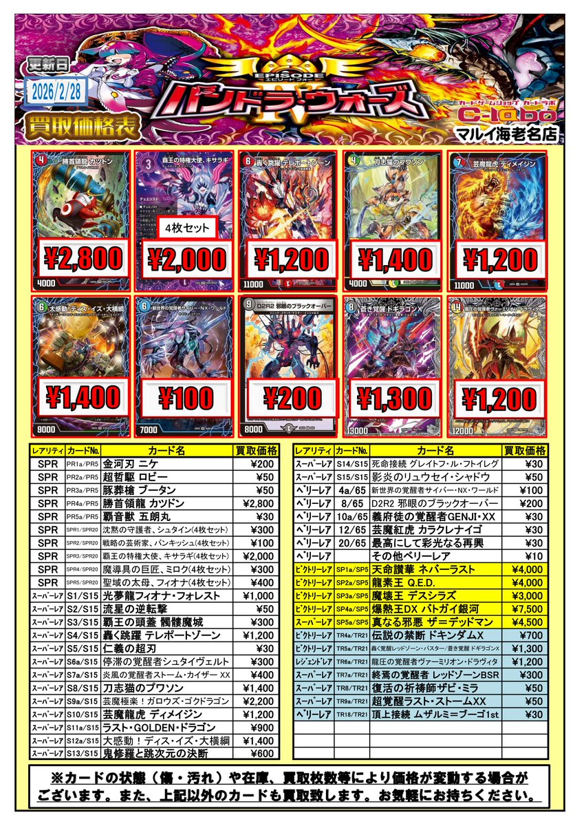 デュエル・マスターズ 買取情報】 パンドラ・ウォーズ買取表更新しま