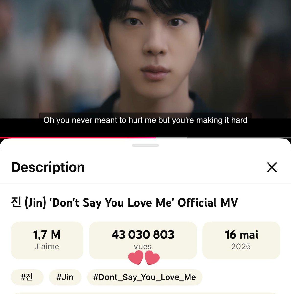 #50MforDSYLM DOJEON! 🎥💥

Join the DAILY challenge to reach 50 MILLION views for 'Don’t Say You Love Me' MV as soon as possible! 

Dsylm has now surpassed 43M views! 🎊

Let’s hit 44M 🔜

Stream here: tinyurl.com/50MforDSYLM

Could I get 50 streaming screenshots please?