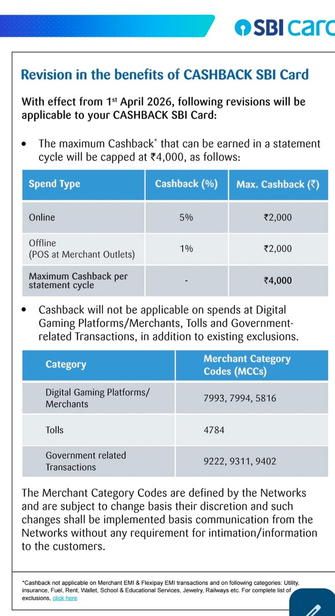 bharat3375's tweet photo. 🚨 Devaluation Alert: SBI Card Cashback Card 💳

What was once a no-brainer is slowly losing its shine ✨➡️📉

Time to rethink your go-to cashback strategy?

#SBICashback #CreditCardDevaluation #CashbackCards #SmartSpending #CardRewards #FinTwitIndia #DevaluationAlert https://t.co/t6uFFRaL6N
