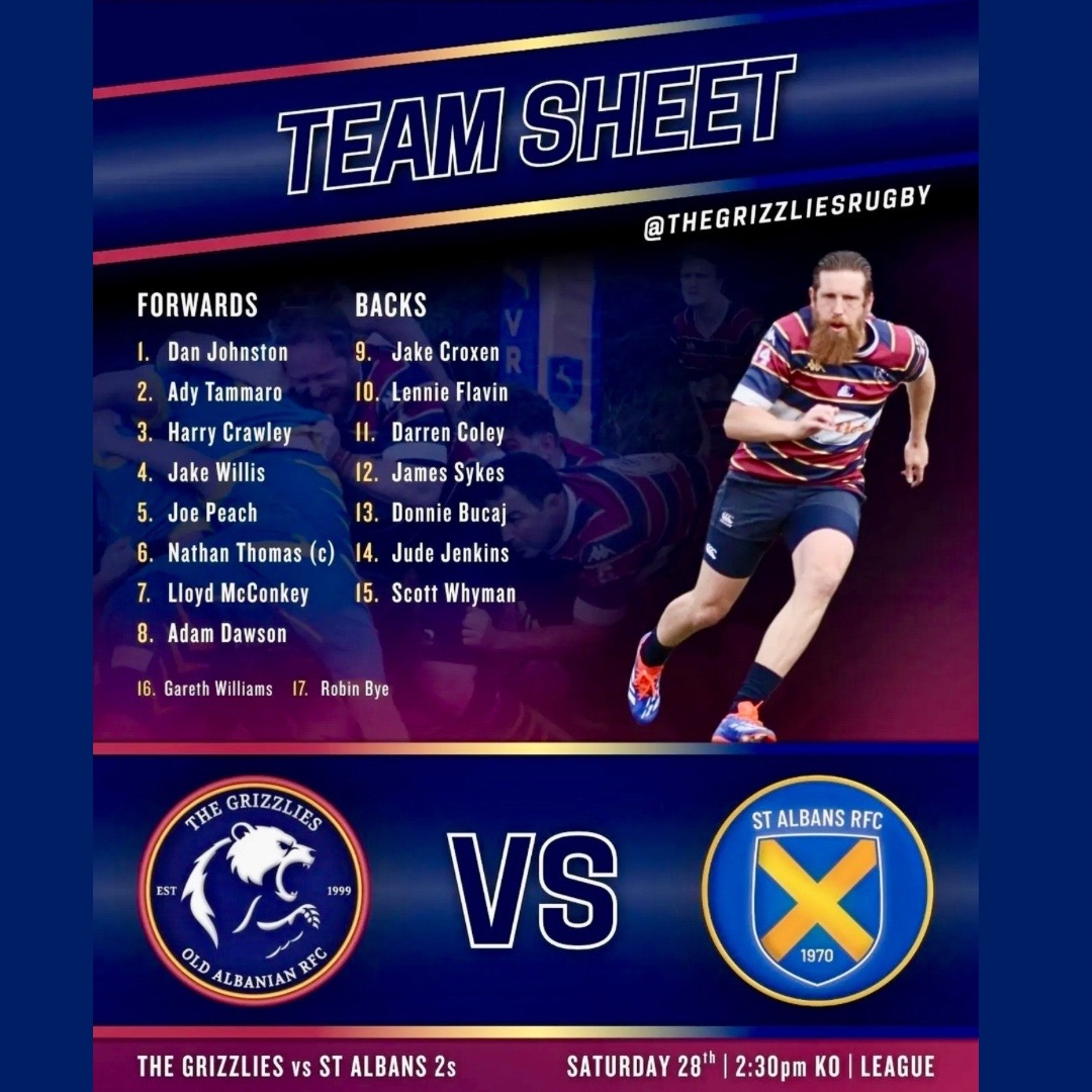 Old_AlbanianRFC's tweet photo. ✨MATCH DAY✨
🏠 Home
M1stXV vs. Oxford Quinns 3pm
Grizzlies vs. St Albans 2nds 2pm 
🛣️ Away
Romans vs. Cheshunt 1st XV 3pm - free buffet for supporters (1pm) 
2 Colts - George Barndt, Zach Short - ‘Go well’

City lunch last chance - tickets https://t.co/NM5Dx2HT0z 
#oarfc #nat2e https://t.co/xKkTVRlWBF