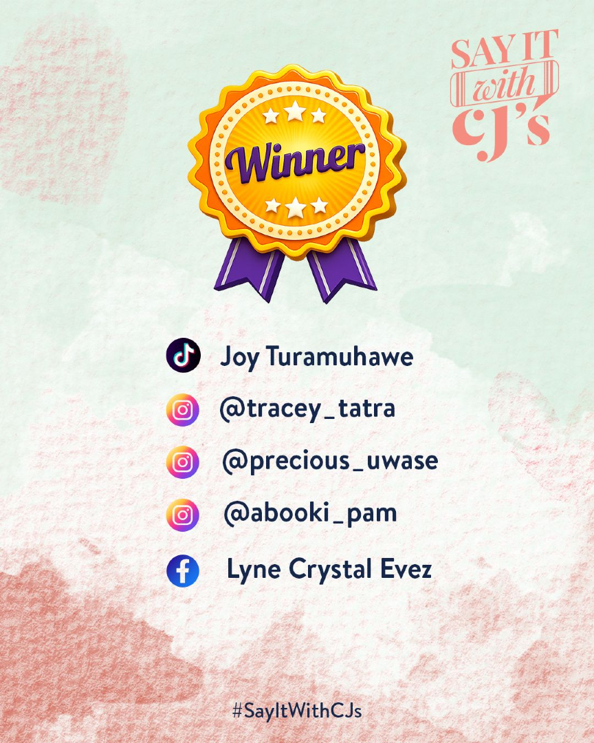 CJs__256's tweet image. We have winners! ❤️🎉
Congratulations to our 5 #SayItWithCJ's winners  each has won a special meal for 5 to celebrate with their loved ones.

#cjs #valentines #winners #SayItWithCJs #CJsValentines #fyp