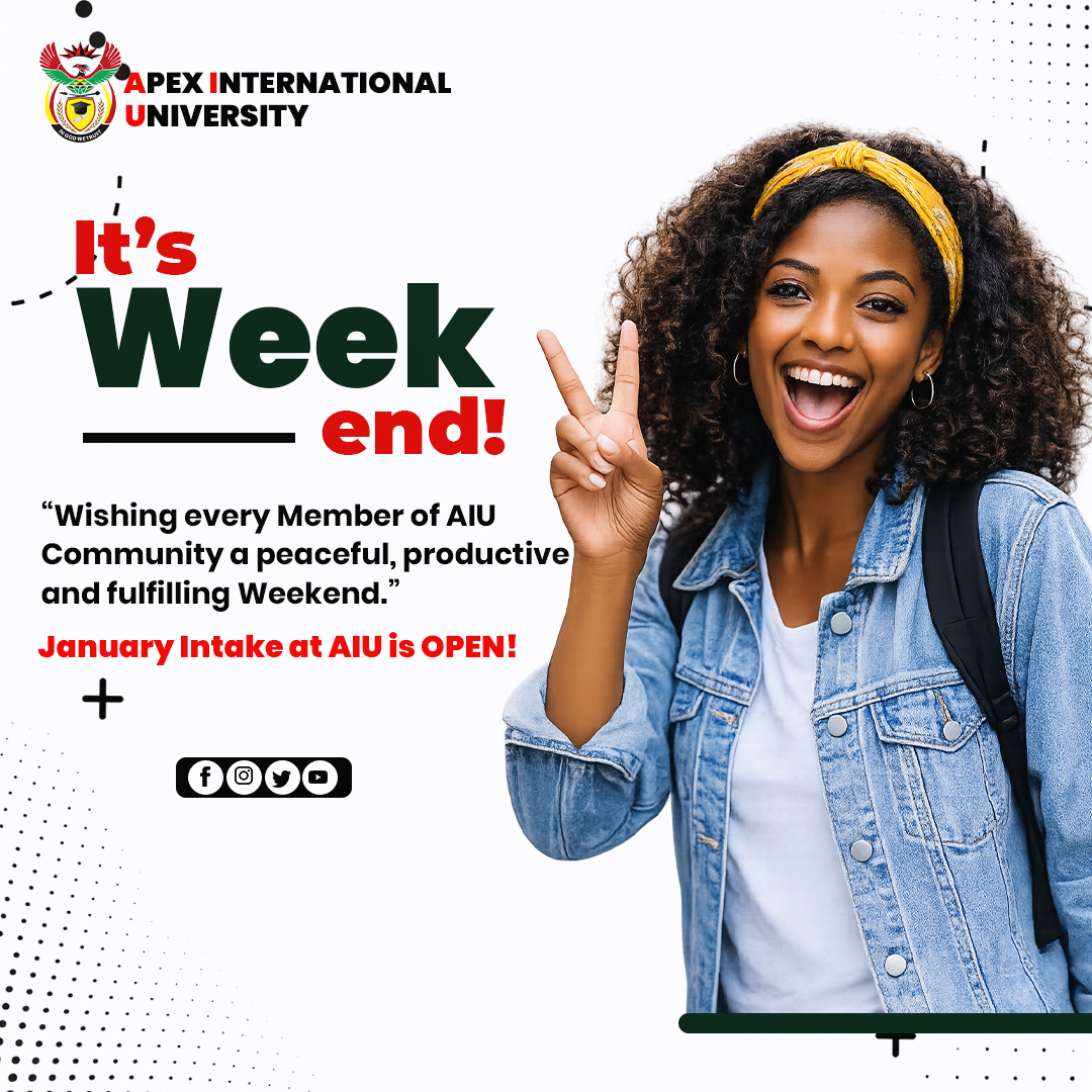 AIU_Uganda's tweet photo. Itβs Weekend!
Wishing every member of the AIU community a peaceful, productive and fulfilling weekend. Take time to relax, recharge and prepare for the opportunities ahead.
π’ January Intake is now OPEN!
#WeekendVibes #JanuaryIntake #StudyAtAIU #UniversityLife https://t.co/aF782AjgHw