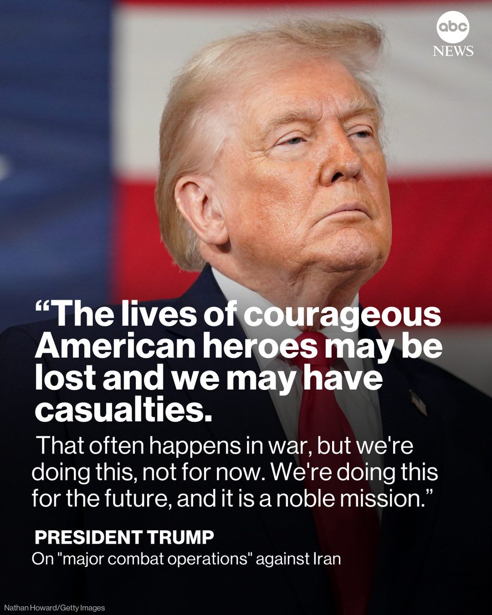President Trump warned the "lives of courageous American heroes may be lost" in a video post on Truth Social early Saturday morning about strikes on Iran. 

Follow live updates: abcnews.visitlink.me/yi41M1