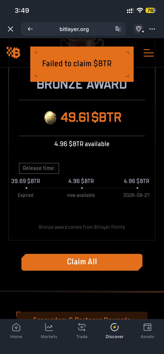 AnuranjM4's tweet photo. @BitlayerLabs Ur claim button is not working it pop up faild to claim https://t.co/kr2eJQF4QY