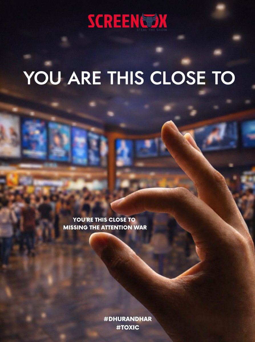 ScreenoxM's tweet photo. That gap is small. The opportunity isn’t.

[Dhurandhar, Toxic, Marketing, Advertising, Ranveersingh, Rockingstaryash, Blockbuster,DOOH, Movie, Banger,  OOH, Digitaloutofhome, Marketing, Screenox] 

#trending #advertising #blockbuster #dhurandhar #toxic https://t.co/llxc4tkPF7