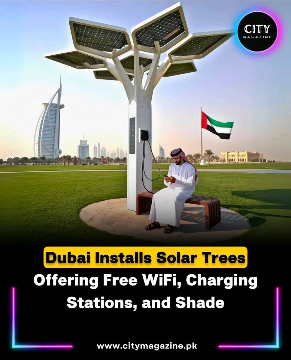 Big applause to Dubai’s forward thinking 🌴☀️ 

Solar trees offering WiFi, charging &amp; shade - smart cities done right.